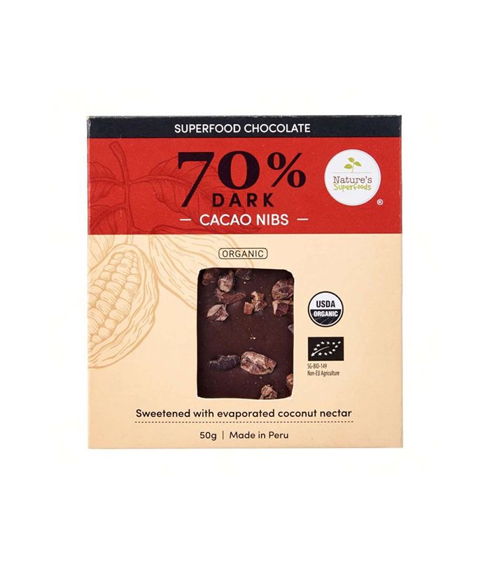 Organic Superfood Chocolate (70% Dark) with Cacao Nibs